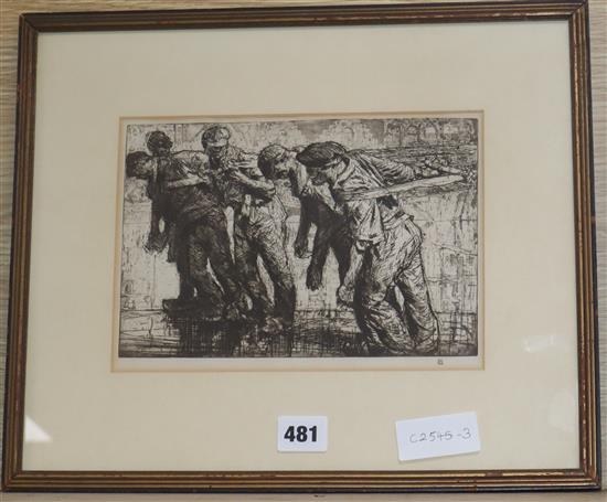 Frank Brangwyn, photo lithograph, The Tow Rope, 16 x 23cm